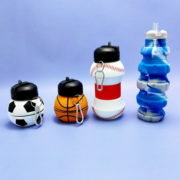 Бутылка складная силиконовая спортивная Silicon Bottle Sport, 550 мл. с карабином и поильником